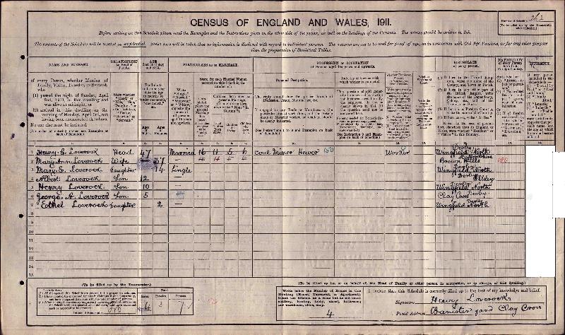 Loverock (George Arthur) 1911 Census
